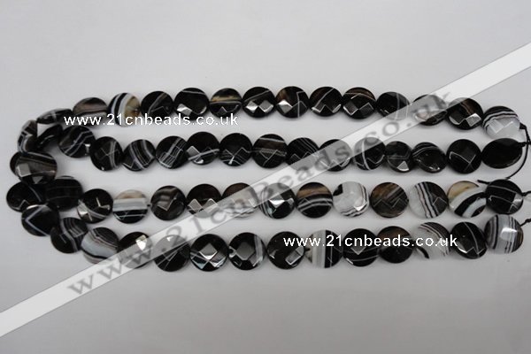 CAG4020 15.5 inches 14mm faceted coin black agate beads