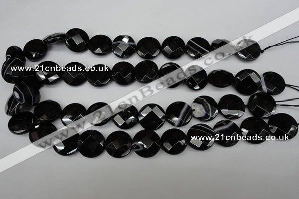 CAG4022 15.5 inches 18mm faceted coin black agate beads