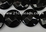 CAG4023 15.5 inches 20mm faceted coin black agate beads