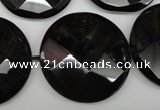 CAG4025 15.5 inches 30mm faceted coin black agate beads