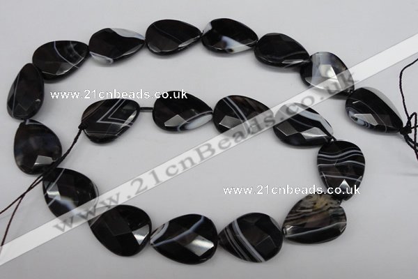 CAG4030 15.5 inches 15*20mm faceted flat teardrop black agate beads