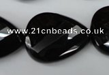 CAG4035 15.5 inches 22*30mm faceted & twisted teardrop black agate beads