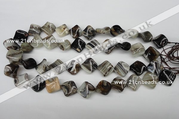 CAG4040 15.5 inches 15*15mm twisted diamond black agate beads