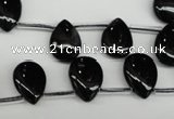 CAG4042 Top-drilled 10*14mm flat teardrop black agate beads