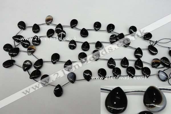 CAG4042 Top-drilled 10*14mm flat teardrop black agate beads