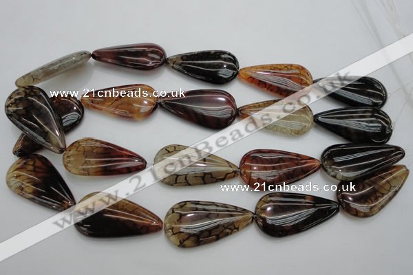 CAG4085 15.5 inches 20*40mm flat teardrop dragon veins agate beads