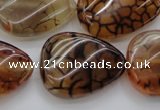 CAG4099 15.5 inches 22*30mm twisted flat teardrop dragon veins agate beads