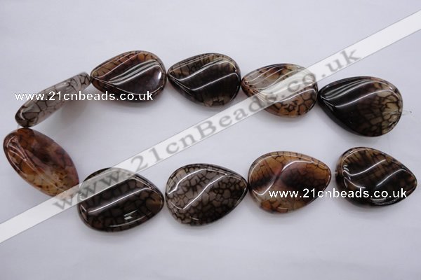 CAG4101 15.5 inches 30*40mm twisted flat teardrop dragon veins agate beads