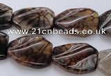 CAG4111 15.5 inches 18*25mm twisted rectangle dragon veins agate beads