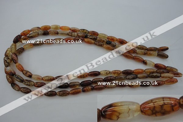 CAG4126 15.5 inches 6*12mm rice dragon veins agate beads