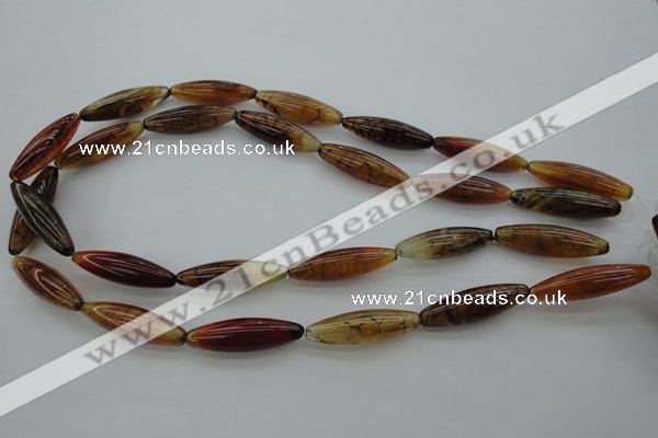 CAG4128 15.5 inches 8*30mm rice dragon veins agate beads