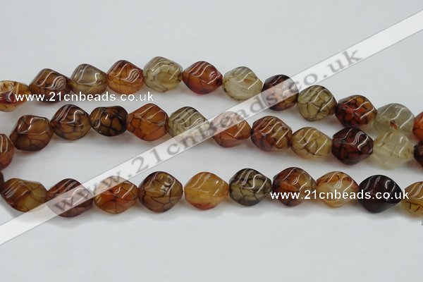 CAG4151 15.5 inches 10*14mm twisted rice dragon veins agate beads