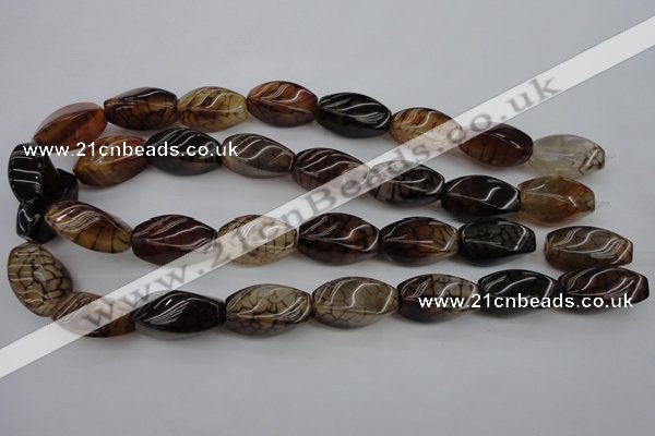 CAG4155 15.5 inches 13*25mm twisted rice dragon veins agate beads