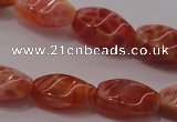 CAG4185 15.5 inches 6*12mm twisted rice natural fire agate beads