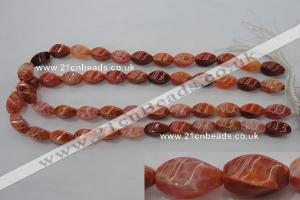 CAG4186 15.5 inches 8*16mm twisted rice natural fire agate beads