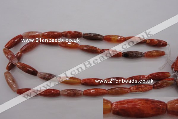 CAG4196 15.5 inches 9*25mm faceted rice natural fire agate beads