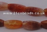 CAG4199 15.5 inches 7*14mm twisted trihedron natural fire agate beads