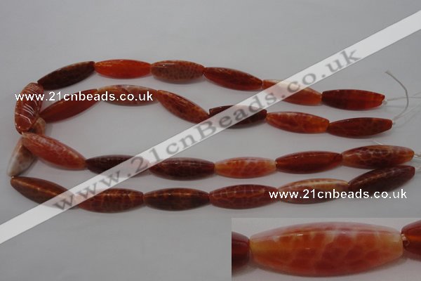 CAG4206 15.5 inches 10*30mm trihedron natural fire agate beads