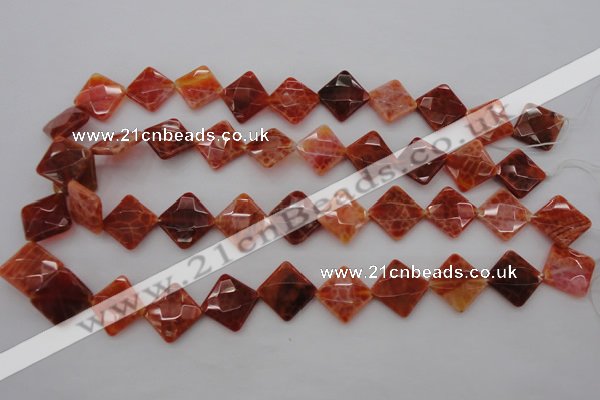 CAG4263 15.5 inches 14*14mm faceted diamond natural fire agate beads