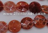 CAG4266 15.5 inches 15mm faceted coin natural fire agate beads