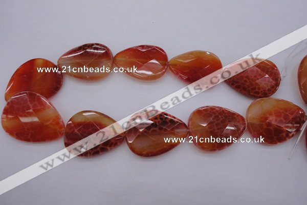 CAG4277 15.5 inches 30*40mm faceted flat teardrop natural fire agate beads