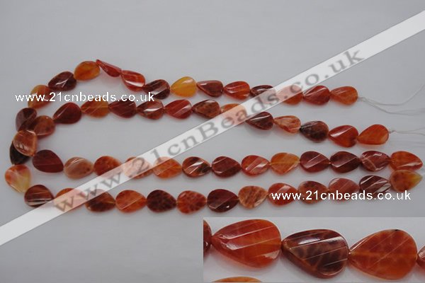 CAG4282 10*14mm faceted & twisted teardrop natural fire agate beads