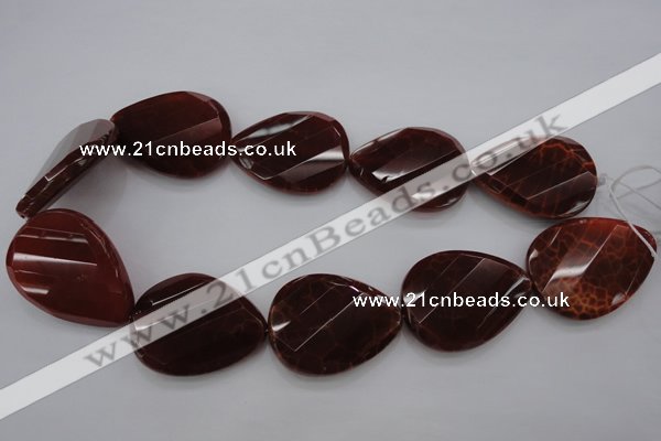 CAG4285 30*40mm faceted & twisted teardrop natural fire agate beads