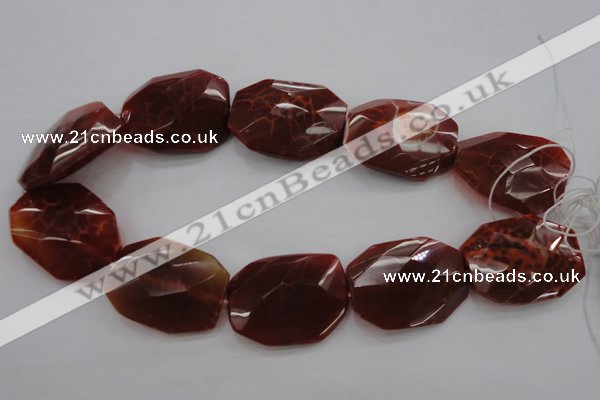 CAG4288 30*40mm faceted & twisted octagonal natural fire agate beads