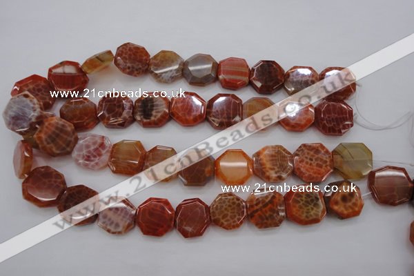 CAG4290 15.5 inches 20*20mm octagonal natural fire agate beads