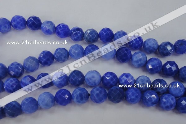 CAG4314 15.5 inches 12mm faceted round dyed blue fire agate beads