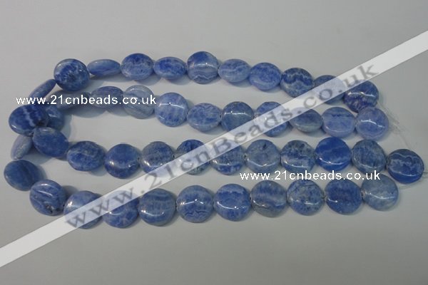 CAG4381 15.5 inches 18mm flat round dyed blue lace agate beads