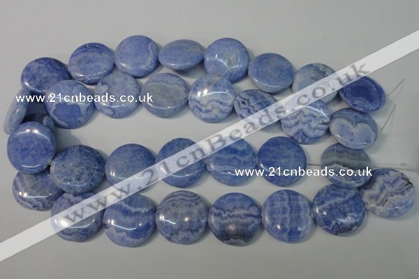 CAG4383 15.5 inches 25mm flat round dyed blue lace agate beads