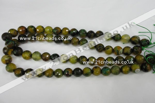 CAG4542 15.5 inches 12mm faceted round fire crackle agate beads