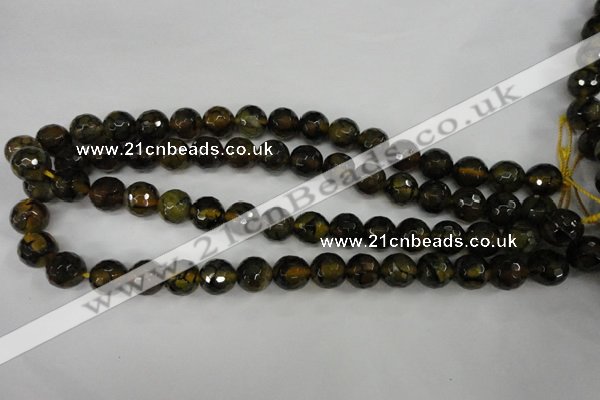 CAG4543 15.5 inches 12mm faceted round fire crackle agate beads