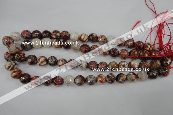 CAG4548 15.5 inches 12mm faceted round fire crackle agate beads