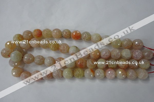 CAG4555 15.5 inches 14mm faceted round fire crackle agate beads