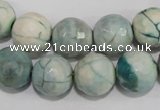 CAG4556 15.5 inches 14mm faceted round fire crackle agate beads