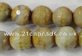 CAG4558 15.5 inches 14mm faceted round fire crackle agate beads