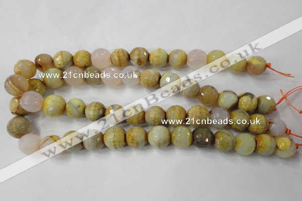 CAG4558 15.5 inches 14mm faceted round fire crackle agate beads