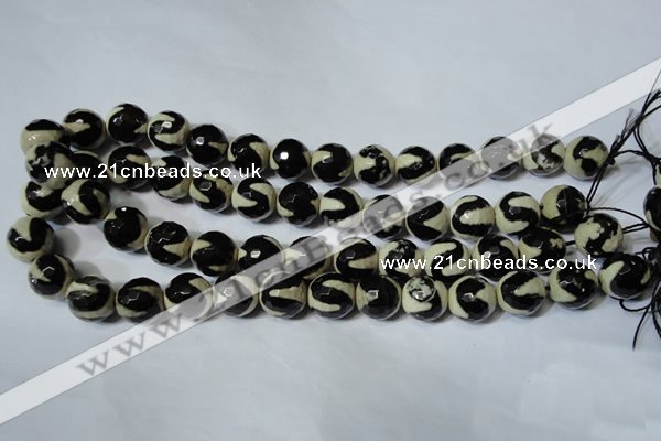 CAG4674 15.5 inches 12mm faceted round tibetan agate beads wholesale