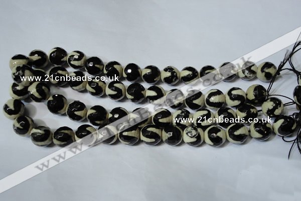 CAG4675 15.5 inches 14mm faceted round tibetan agate beads wholesale