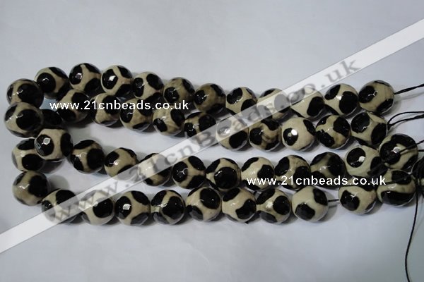 CAG4684 15.5 inches 16mm faceted round tibetan agate beads wholesale