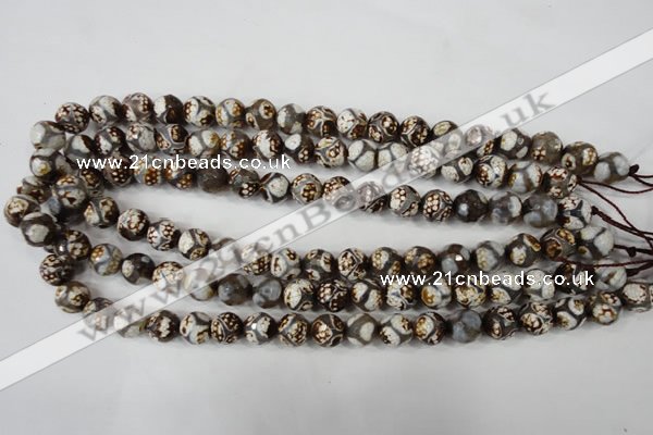 CAG4708 15 inches 10mm faceted round tibetan agate beads wholesale