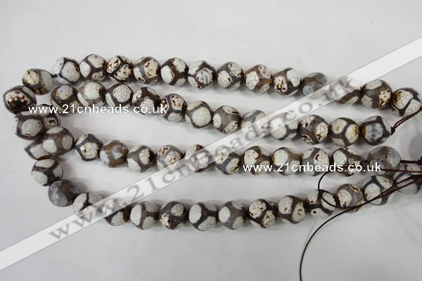 CAG4710 15 inches 14mm faceted round tibetan agate beads wholesale