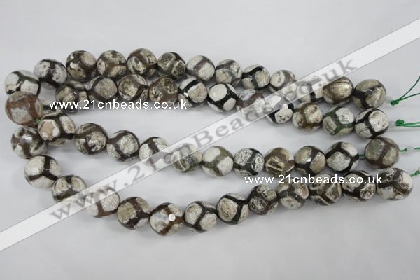 CAG4711 15 inches 16mm faceted round tibetan agate beads wholesale