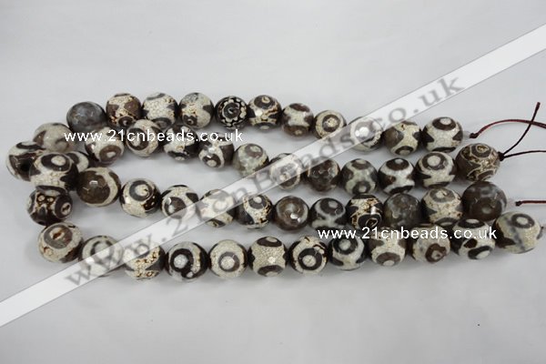 CAG4717 15 inches 16mm faceted round tibetan agate beads wholesale