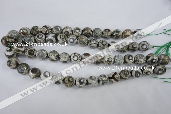 CAG4720 15 inches 14mm faceted round tibetan agate beads wholesale