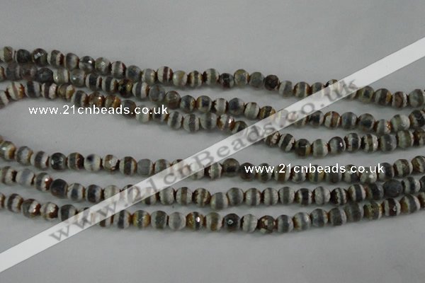 CAG4722 15 inches 6mm faceted round tibetan agate beads wholesale