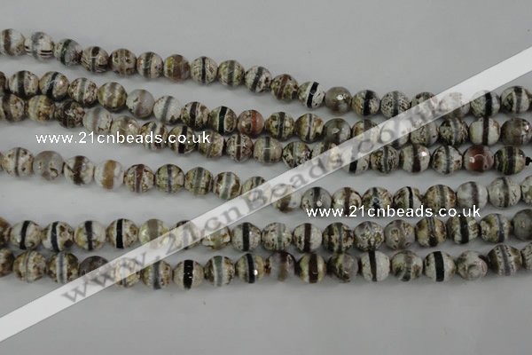 CAG4723 15 inches 8mm faceted round tibetan agate beads wholesale