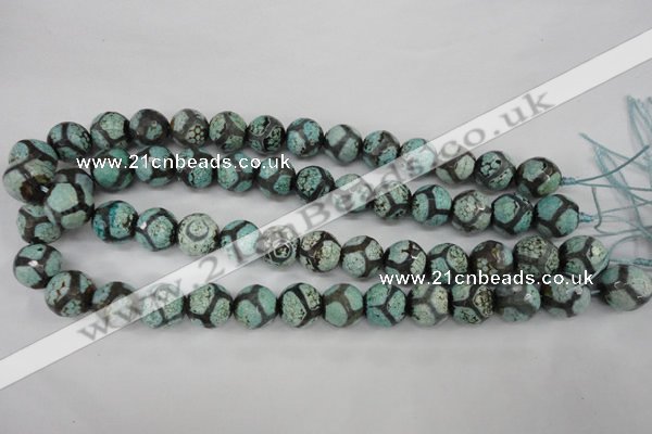 CAG4734 15 inches 14mm faceted round tibetan agate beads wholesale